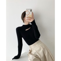 ICTS May wish to end without being disappointed with avant-gardes small sexy black and white two-color chest front hollowed-out half-high neckline