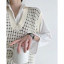 ICTS rich in hitchhiking layered retro trendy stack wearing single pint of thick yarn V collar knit waistcoat