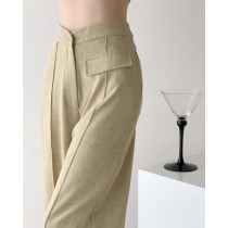  ICTS lives up to expectations oatmeal black two-color V-shaped waist high waist wide leg suit pants fashion pants
