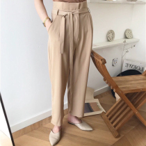INTs J simple BELTED HIGH-WAIST TROUSERS WAIST strap frill slacks