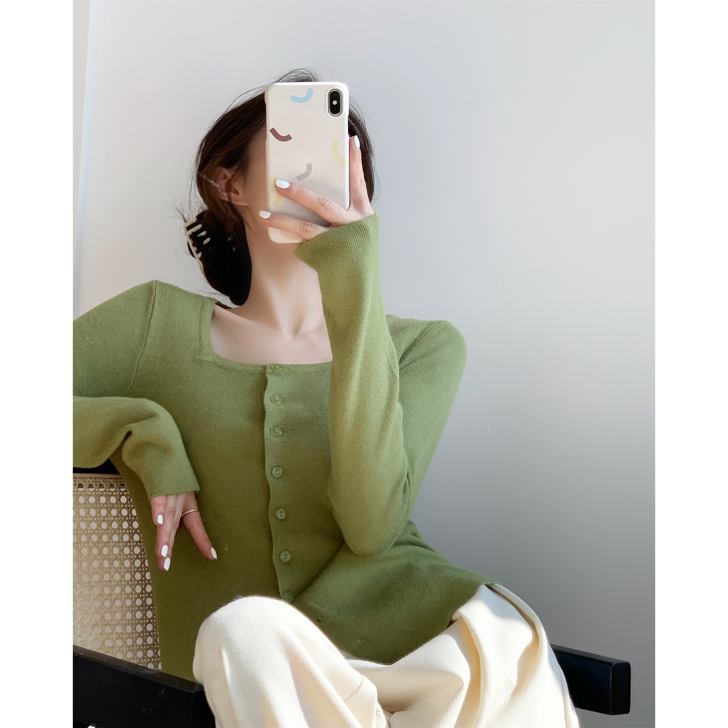 ICTS You are my underwater moon, tri - color into French gentle, elegant, small - tip slip knitting shirt