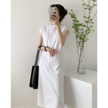  ICTS generous live up to expectations black and white two-color fashionable front piece cross shape rear slit dress
