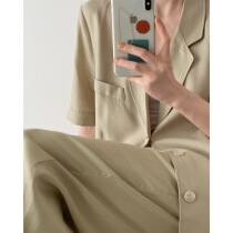 ICTS can no longer fit other sage color fashionable blogger wind Tencel summer short sleeve suit suit suit