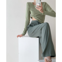ICTS Dark green tone simple classic version of wide-leg suit pants fashion pants