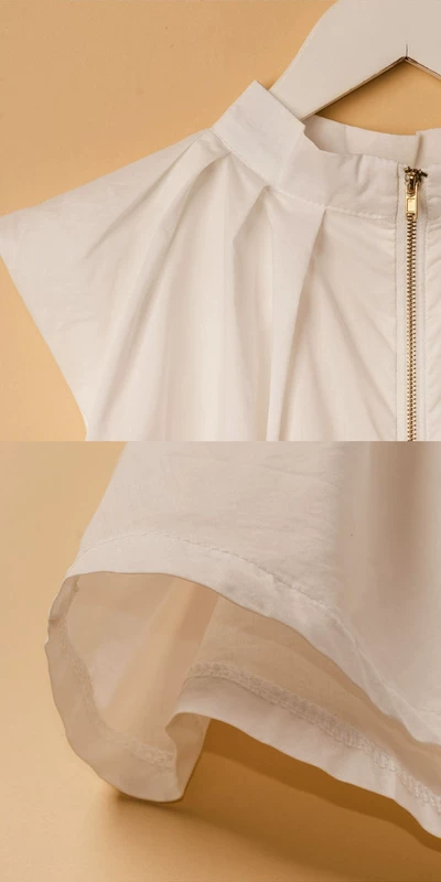 LL2020 hè Hàn Quốc phong cách nữ cao cổ bán cao hàng rào xếp li trở lại dây kéo không tay áo sơ mi trắng - Áo sơ mi