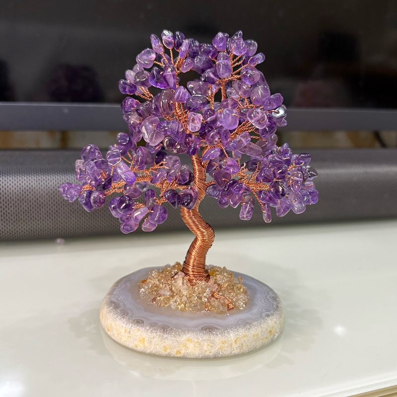 Natural Pink Crystal Tree, Amethyst, Yellow Crystal, Money Tree, Creative Desktop Decoration, Prosperity Flower Gemstone Mineral Ornament