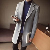 Áo len nam mùa thu dày màu áo len phiên bản Hàn Quốc của người đàn ông mảnh mai mùa đông dày lên phần dài áo len gió áo gió 2 mặt