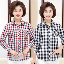 Spring and autumn Mom dress checkered pure cotton shirt woman long sleeve loose middle aged woman dress shirt jacket outside wearing big code