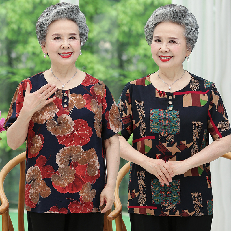 Summer Short-Sleeved Cotton T-Shirt for Women, Grandma Clothing, Elderly Clothes, Old Lady Undershirt, Round Neck, Plus-Size Rayon T-Shirt