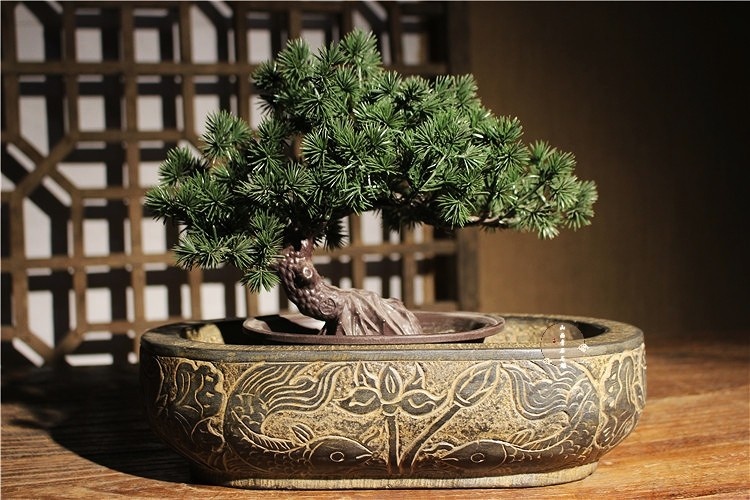 Antique stone carving Shanxi blue stone carving More than a year stone basin Flower basin Retro home decoration Wen play stone carving