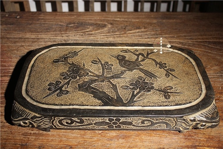 Green Stone Engraving Essay with Famous Magpie Den Mei Rectangular Beasts Base Dry Bubble Small Tea Table Pots for tea art Swaying Pieces