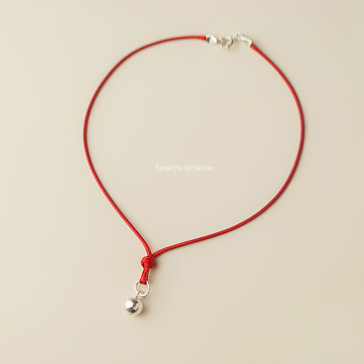 Cuộc sống chậm chạp vòng chân bạc 925 sterling của phụ nữ ban đầu làm bằng tay âm thanh vận chuyển dây đỏ năm nay với khóa bạc 925 lắc chân nữ 10k