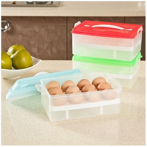  Double layer 24 Eggs Plastic Refreshing box Home portable storage box Refrigerator multipurpose creative storage box