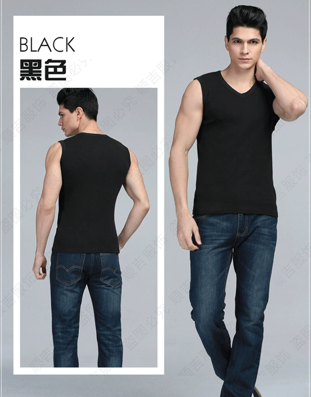 100% cotton rộng vai V-cổ nam tự trồng bông thể thao thể dục mùa hè áo nỉ thoáng khí chạm đáy vest áo lót 3 dây