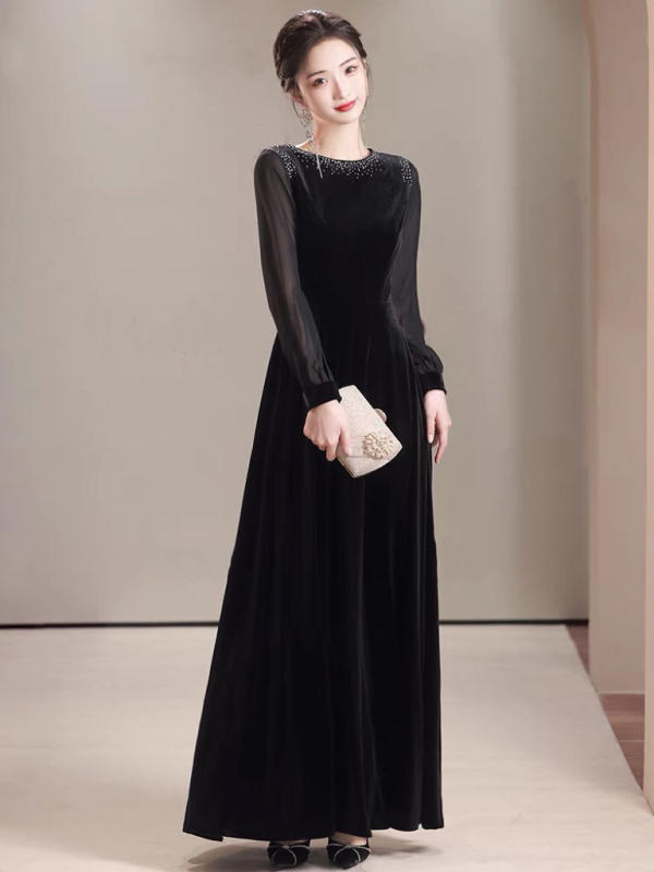 Stretch Velvet Conductor's Uniform Stage Costume Choir Performance Costume Socialite Art Exam Costume Host Evening Dress