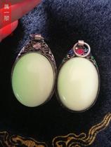 The Qing Dynasty old luminous jewel fluorescent gem inlaid silver foot silver Jingtai blue Old gem pendant one 500