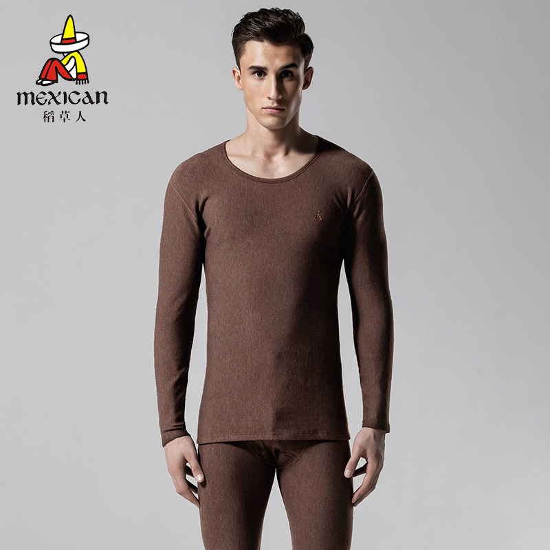 Rice Straw Man Underwear Autumn Clothes Sanitary Pants Thicken Plus Suede Round Collar Anti-Chill Sweatshirt Fever Men Warm Underwear Suit Winter