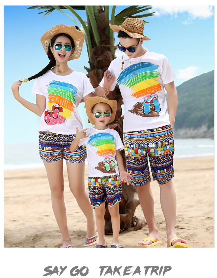Quần áo đi biển bên bờ biển cho bố mẹ và con cái quần đi biển nam béo MM cỡ lớn nhanh khô nhanh Hải Nam Sanya Thái Lan quần đi biển hawaii