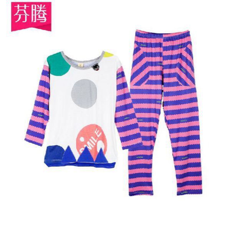 Giải phóng mặt bằng Fen Teng mô hình cha mẹ và con gái cô gái dài tay mùa xuân và mùa hè wooddale cotton sọc đồ ngủ phù hợp với dịch vụ nhà đồ pijama