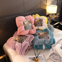 Warm Winter Diary double layer magic velvet blanket striped coral velvet blanket office nap blanket lamb velvet multifunctional