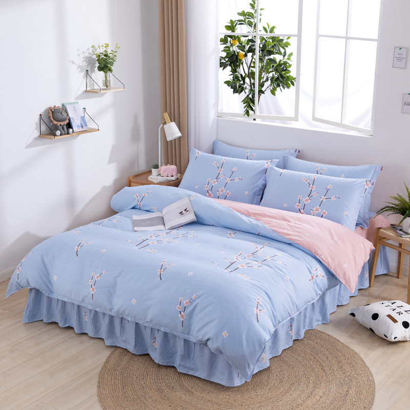 Full cotton four sets Bedding Bedding All-cotton Twill Lace Pillowcase Bed Skirt with four sets