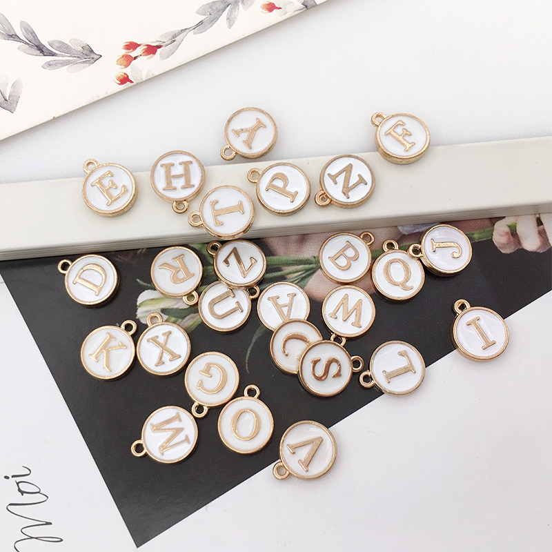 White Oil-Drip 26 English Alphabet Pendants Alloy DIY Jewelry Double-Sided Pendants Bracelet Earrings Necklace Accessories White Oil-Drip 26 English Alphabet Pendants Alloy DIY Jewelry Double-Sided Pendants Bracelet Earrings Necklace Accessories