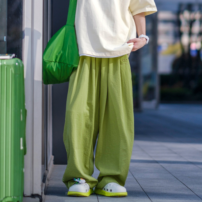 【Stacked Pants】Pd Adult Avocado Green Summer Casual Pants Men's Straight-Leg Pants Cool Sun-Protective Casual Long Pants