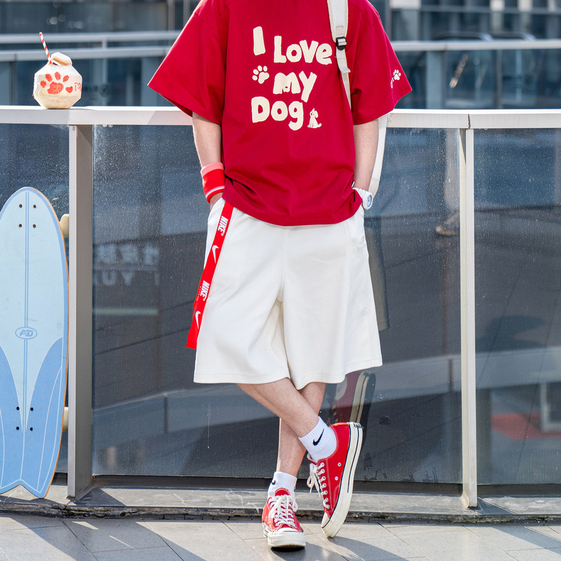 Dnt Stp Street Casual Style White Loose Drapey Six-Point Shorts Men's Summer Dopamine Outfit Straight Shorts