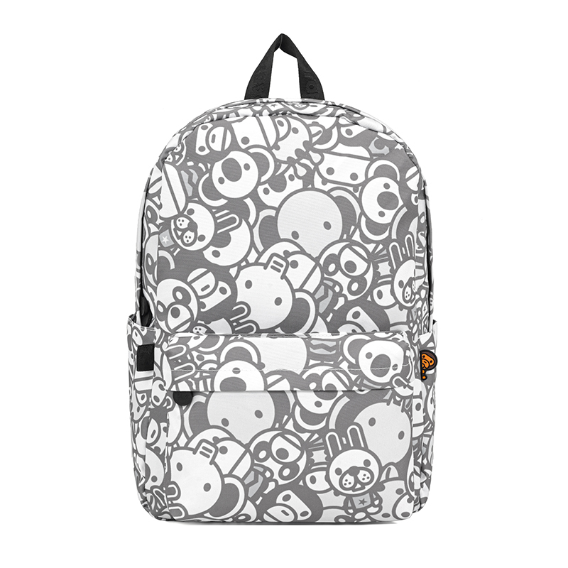 Baby Milo Gray and White Ape Monkey Print Backpack for Men and Women, Middle School Students' School Bag, Trendy Brand Backpack