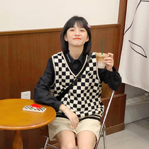 (Spot) loyal dog Small eight pear-shaped homemade single loop checkerboard knitting vest 2021 new product college women