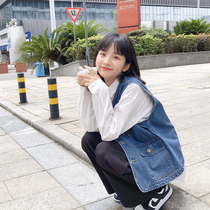 (Spot) loyal dog Small eight pear-shaped homemade chorus irregular pocket denim vest wild can salt sweet female