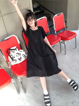 (Spot) loyal dog Small eight pear-shaped homemade-looking mountains and sea-black youth bubble sleeve dress 2021 female