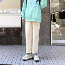 (Spot Y) Loyalty Dog Small Eight Pear Shaped Homemade Hearty Mountain Pass College Casual Straight Drum Long Pants With Slim Leg Straight Spring Women
