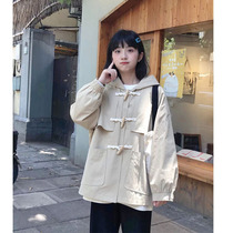 (Spot A) Loyalty Dog Small Eight Pear Shaped Homemade Y Black Bean Milk loose Even cap Short coat horn Buttoned Spring girl