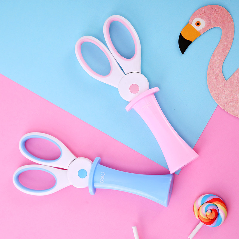 Deli 6065 student scissors magic rabbit safety sheath scissors fashion cute children's modeling stationery scissors