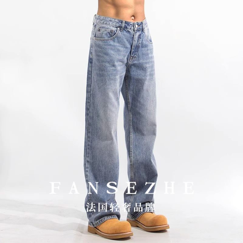 Fansezhe Brand Counter Brand Spring and Autumn American High Street Light Blue Men's Loose Casual Long Pants Straight-Leg Jeans Fansezhe Brand Counter Brand Spring and Autumn American High Street Light Blue Men's Loose Casual Long Pants Straight-Leg Jeans