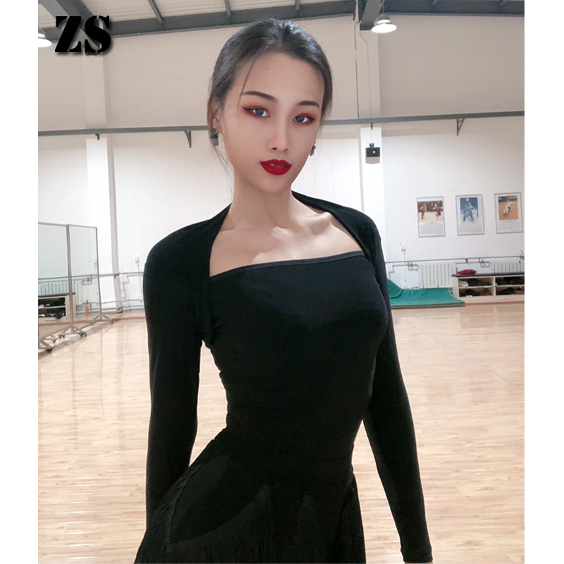 Latin dance tops ballroom dance top modern dance adult female long sleeve slim dance practice top versatile dance uniform