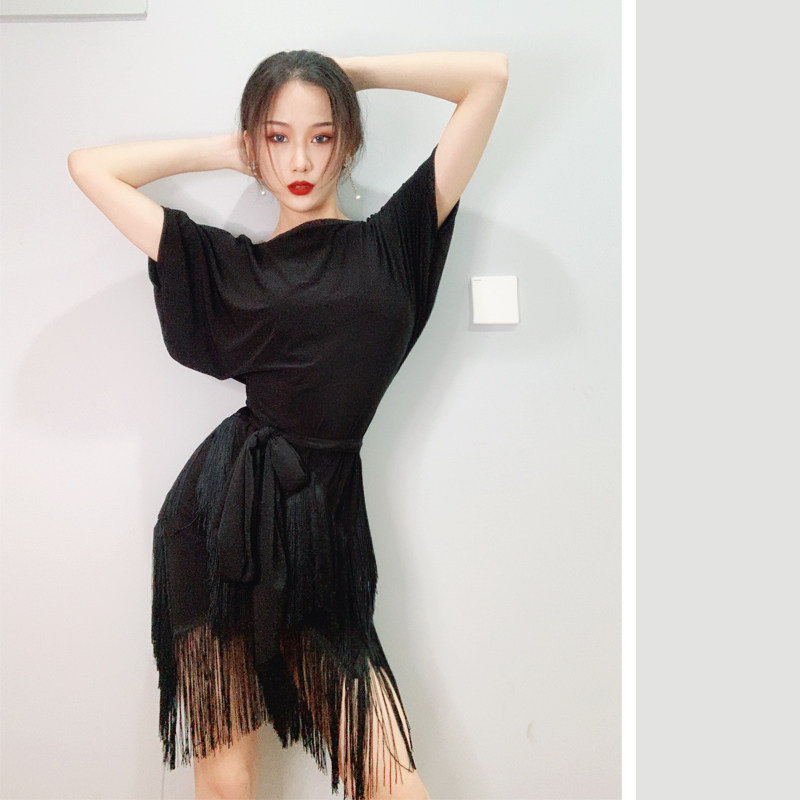 zs Latin dance dress female adult swarm up slim loose short sleeve workwear class uniform dress fluor short skirt L286 -Taobao