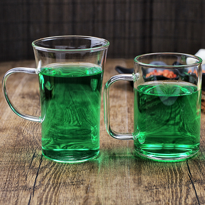 Heat-resistant glass green tea cup with single layer cup Flower tea beer cup thickened explosion-proof juice cup Milk cup with lid