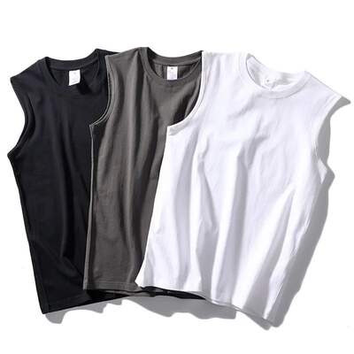 "12216 Comfortable and breathable!" Simple round-neck pure cotton plus-size men's high-weight solid-color short-sleeved round-neck vest