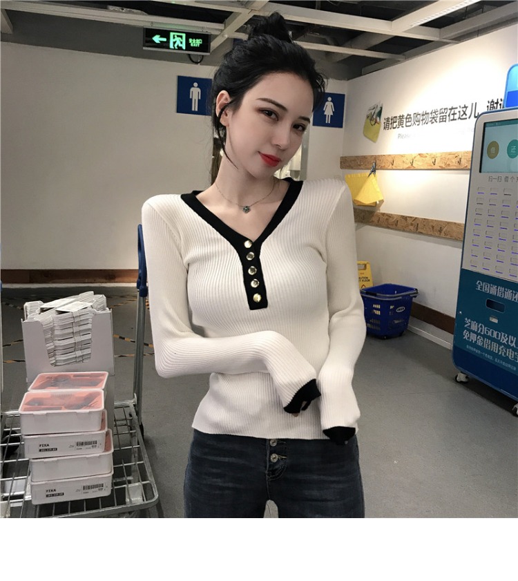 Áo len đầu thu sang trọng của phụ nữ đầu v cổ mỏng phần mùa thu màu mới phù hợp với áo sơ mi mỏng tay dài đáy quần áo cardigan nữ