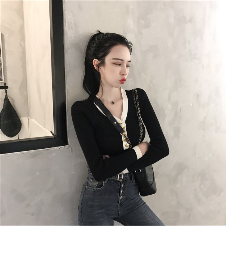 Áo len đầu thu sang trọng của phụ nữ đầu v cổ mỏng phần mùa thu màu mới phù hợp với áo sơ mi mỏng tay dài đáy quần áo cardigan nữ