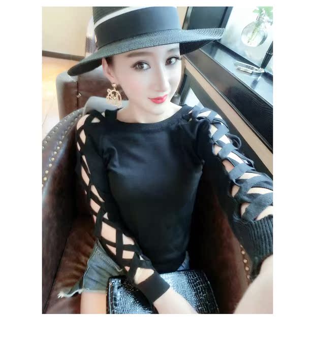 Áo len dáng trễ vai 2018 mùa thu mới phiên bản Hàn Quốc của những chiếc áo bó sát khoét vai khoét rỗng mùa xuân hoang dã và áo len mùa thu của phụ nữ áo khoác len nữ ngắn