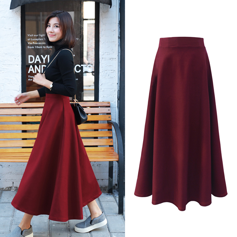 Spring and Autumn Vintage Artistic Versatile Cotton High-Waisted Slimming A-Line Skirt with Large Hem Pleated Half-Length Skirt Elastic Skirt for Women