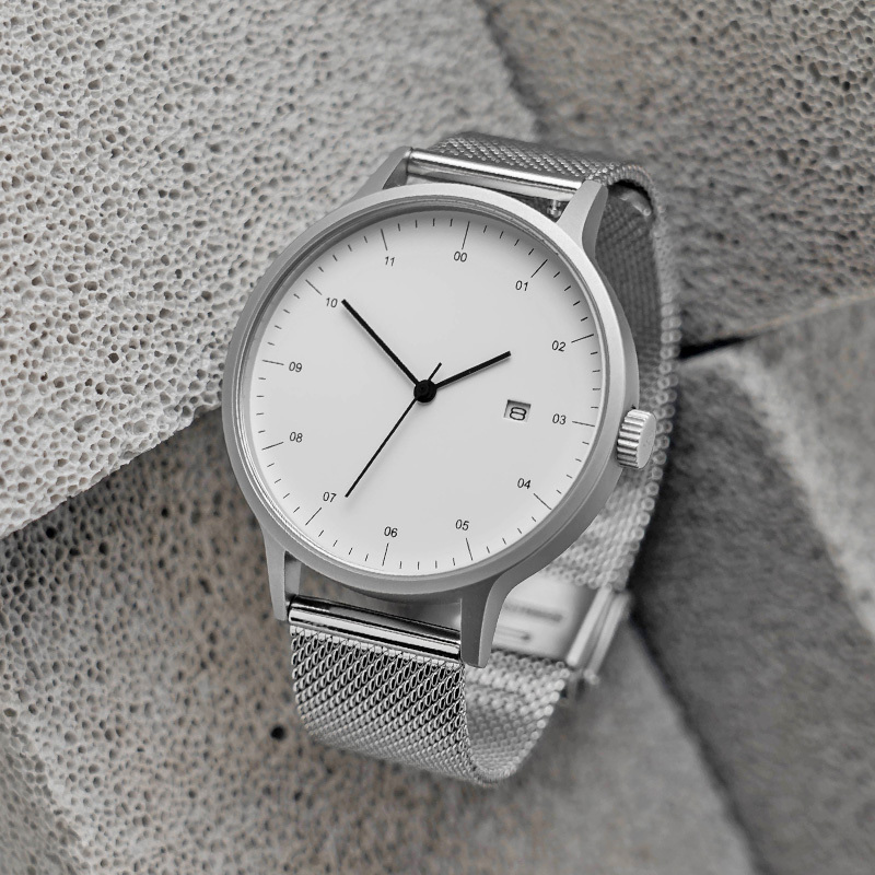 Bijouone B30 Minimalist Design Silent Steel Band Unisex Calendar Gift Box Stainless Steel Watch