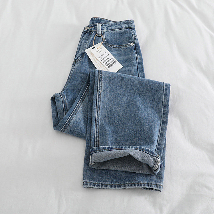 Quality 100 lap ~ handsome gas straight cylinder long pants factory foreign trade women clothes high waist display slim chic 100 lap jeans