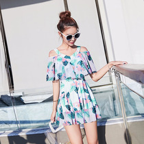 Conservative swimsuit women cover their arms 2021 new one-piece skirt fairy fan cover belly thin cover meat loose plus size hot spring