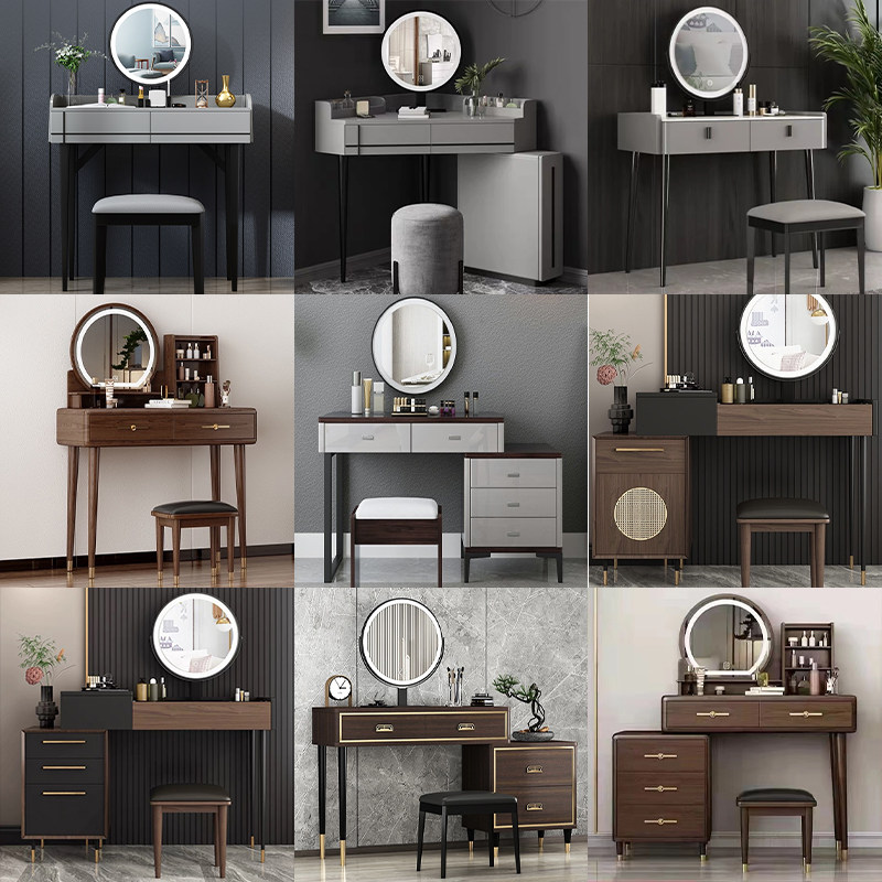 Makeup Desk Bedroom Modern Minimalist type solid wood Makeup Table Makeup Table Small Family Type Advanced Design Mesh Red Ins