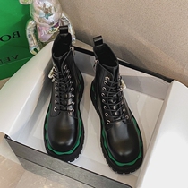 Small ckerwin South Korean style black 8-hole side zipper short female metal pearl chain cowhide Martin