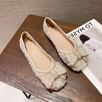 Small ckerwin apricot crystal diamond face square head single ~ bow Princess shallow mouth flat bottom scoop